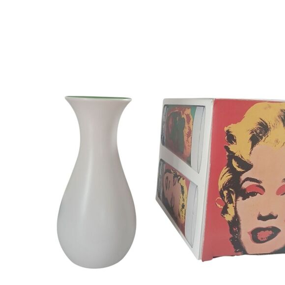 Crate & Barrel Stem Bud Vase White Green Interior Modern Decor 6" - Picture 6 of 7